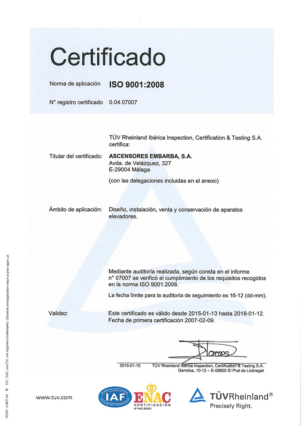گواهینامه UNE-EN ISO 9001